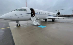 private jet exterior view preparing to reupholstery