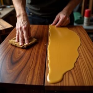 team members polishing the table top