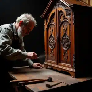 first class team member repairing antique vintage piece