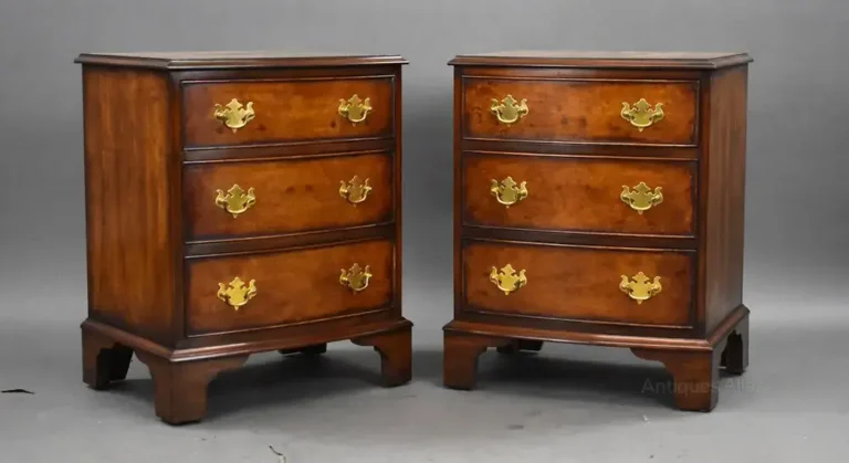 Fully restored pair of French dresser with veneer repair and satin topcoat