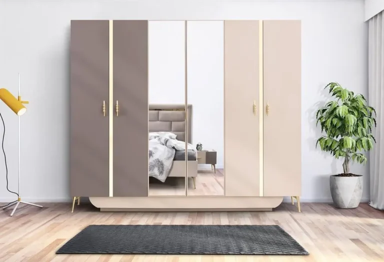 Painted cabinet fronts staged for drying and inspection