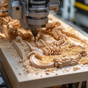 CNC interface showing toolpath simulation for custom furniture