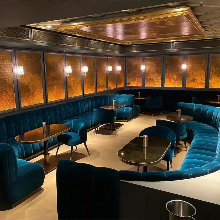 Custom banquette seating in upscale restaurant