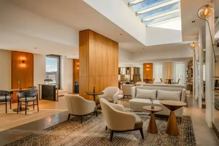 Custom upholstered seating in luxury hotel lobby