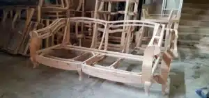 Custom sofa frame with hardwood construction and corner blocks