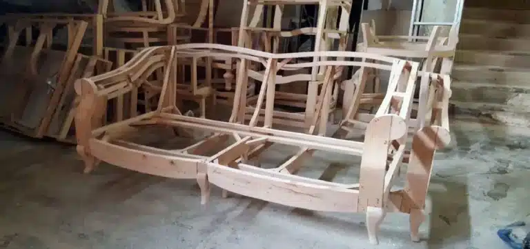 Custom sofa frame with hardwood construction and corner blocks