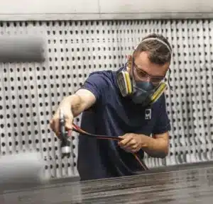 team menbers spraying dining table