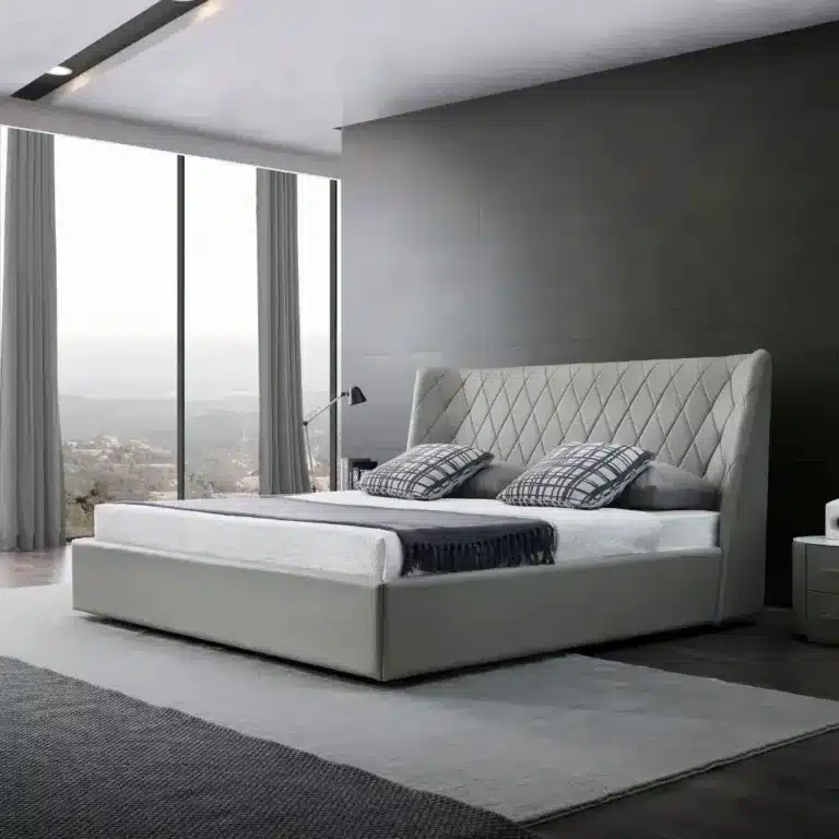 Modular bed frame with built-in storage and soft-close drawers