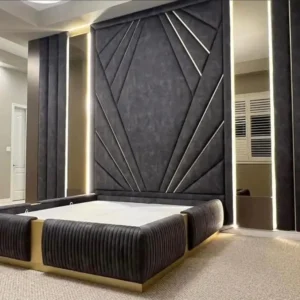 headboard and matching wall panels and bed