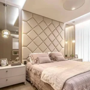 Painted wall panels installed in residential interior with soft-close trim