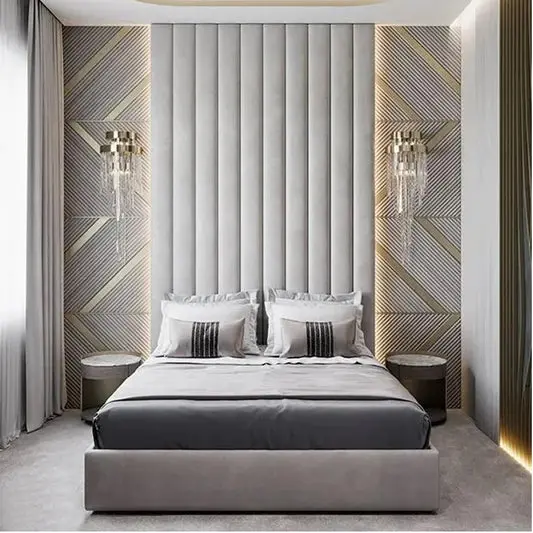 Full-height wood panels installed in commercial lobby