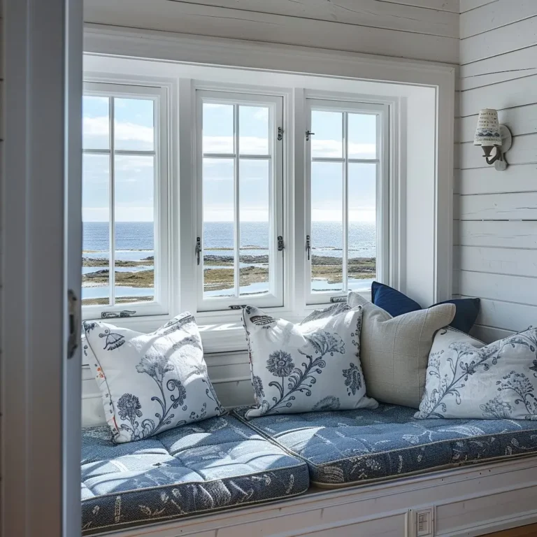 Custom window seat cushion with tailored corners and matched fabric