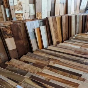 Wood sample board prepared for custom furniture presentation